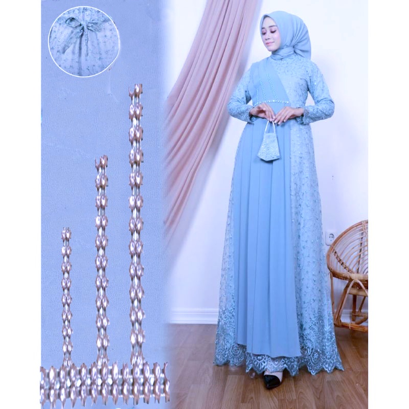 Gamis muslim Syari Canila Fashion Terbaru Brukat premium Baju Wanita Jumbo Abaya Syari Remaja Kekinian Kondangan Pesta Terbaru Bunga Cokelat Navy Putih