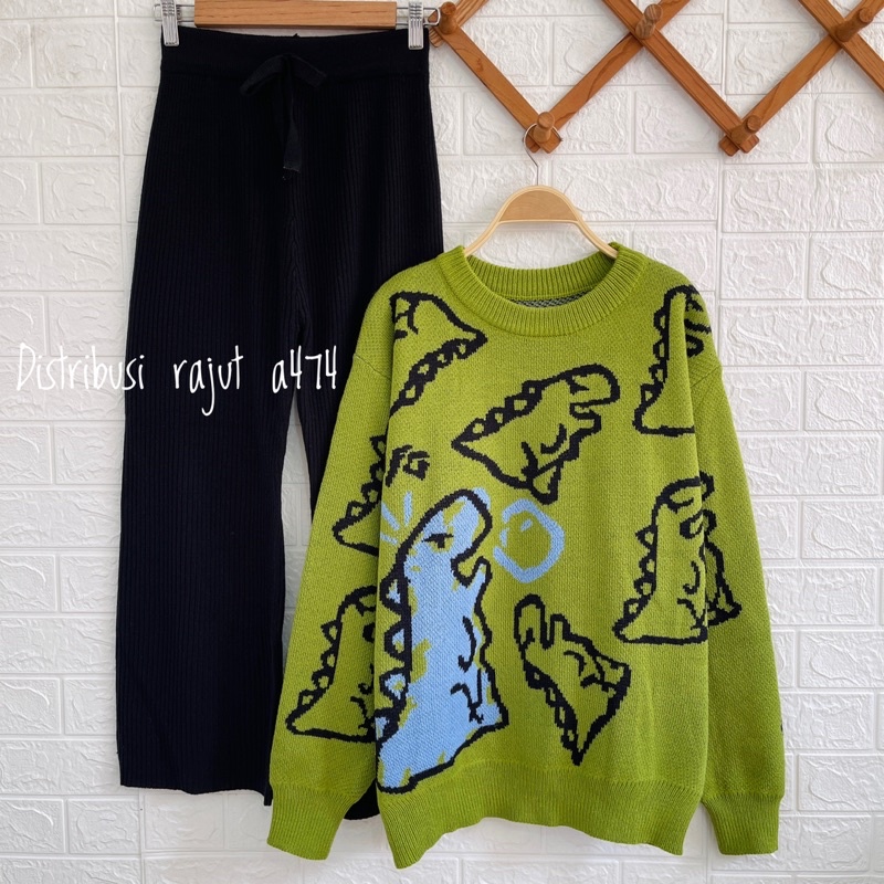 ONESET SWEATER DINO OVERSIZE SETELAN KULOT