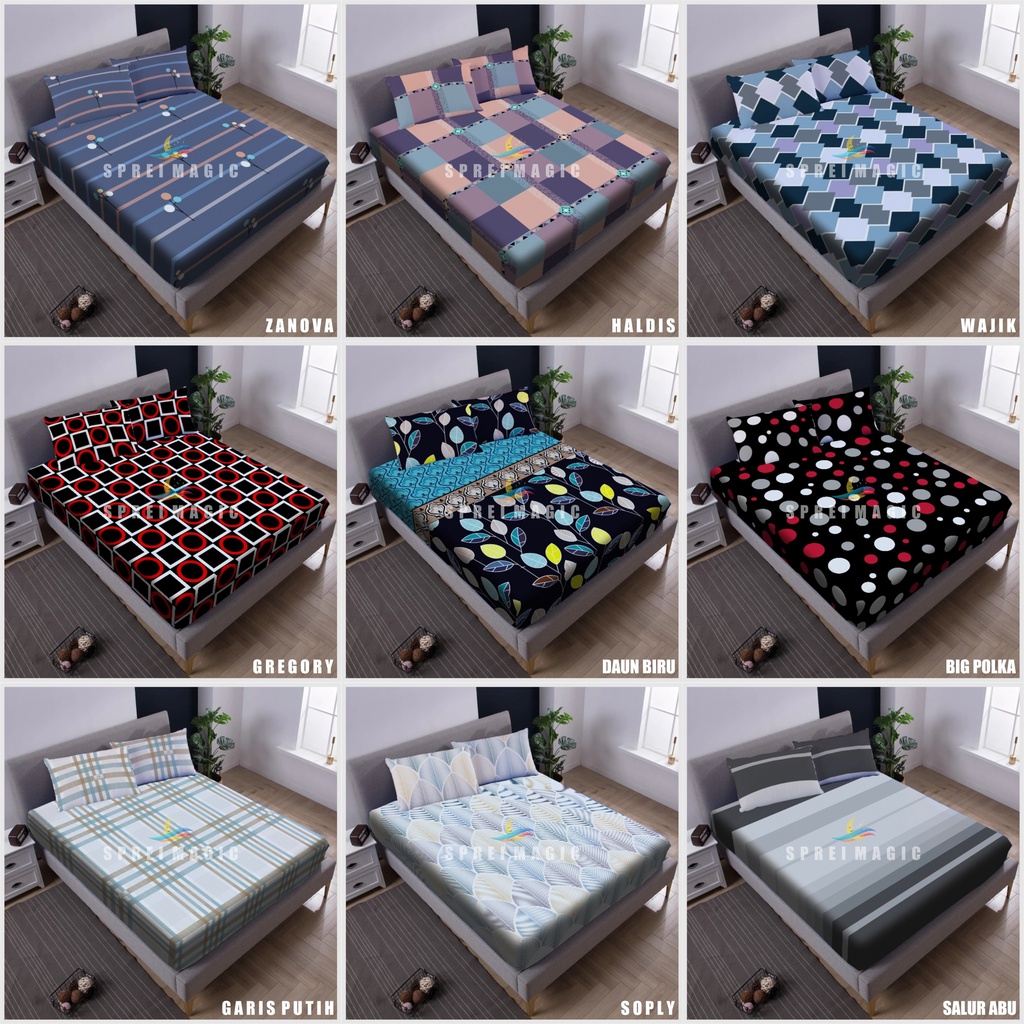 Sprei karet set uk 180x200 160x200 120x200 90x200 sprai homemade motif abstrak polos dan kotak aesthetic