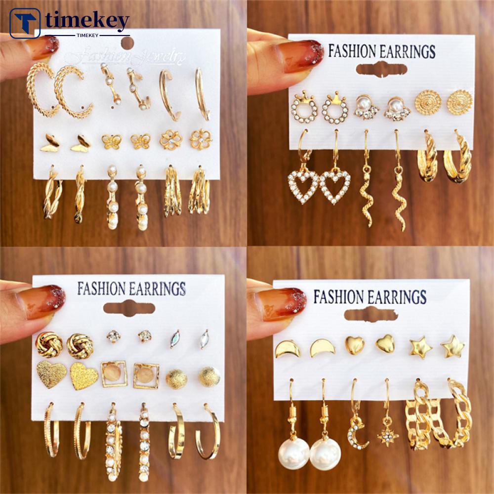 Timekey Set Anting Tusuk Desain Hatibulanbintang Hias Mutiara Untuk Wanita C8F6