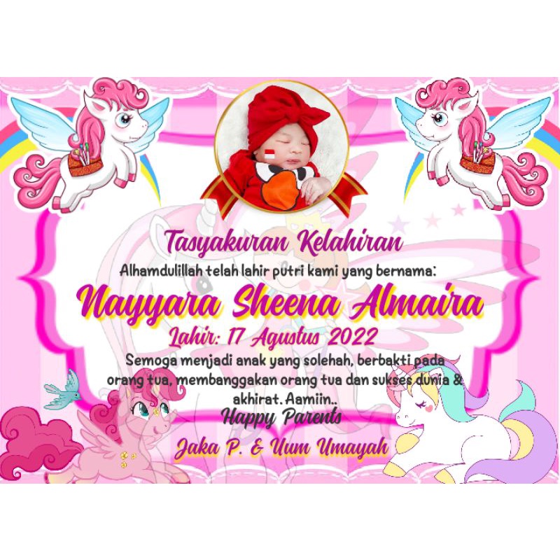 

Stiker Label Nasi Box Syukuran Kelahiran - Aqiqah - Ulang Tahun Karakter Unicorn / Kuda Pony