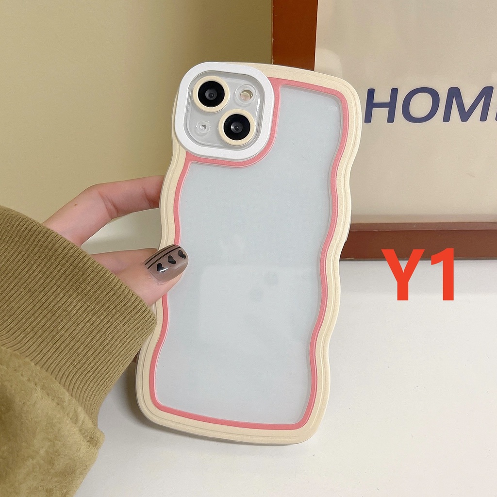 Oppo A57 2022 A78 A15 A12 A95 A77s A16K A16E A16 Reno 8t A5s A3s A74 A7 A5 A9 2020 A16s A12E A11K F9 F9Pro Mewah Simple Macaron Candy Color Jahitan Kontras Penutup Tepi Bergelombang