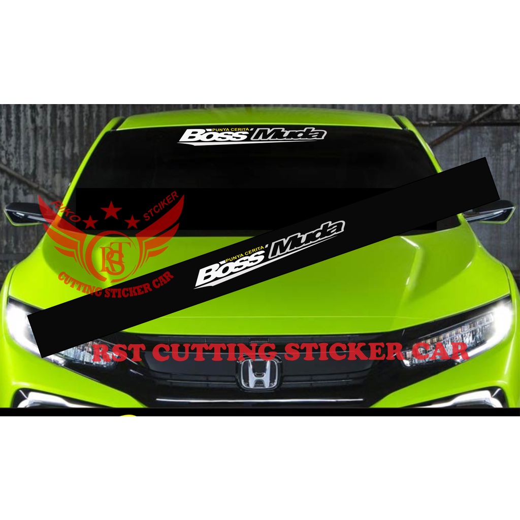 STICKER STIKER KACA DEPAN MOBIL BOS MUDA  BLOK PLUS HITAM DOPP