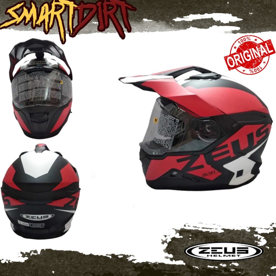 HELM MOTOR ZEUS ZS913 BF8 MATT BLACK RED HELM FULL FACE DOUBLE VISOR