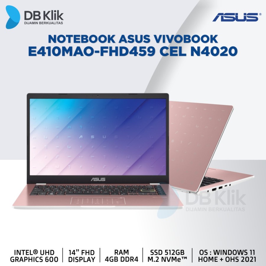 NOTEBOOK ASUS VIVOBOOK E410MAO-FHD459 N4020 4/512 WIN11+OHS 14 Pink