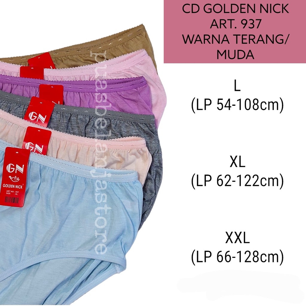 Celana Dalam Wanita 6pcs Golden Nick Jumbo XXL XL L Original 100% Warna Terang Warna Gelap