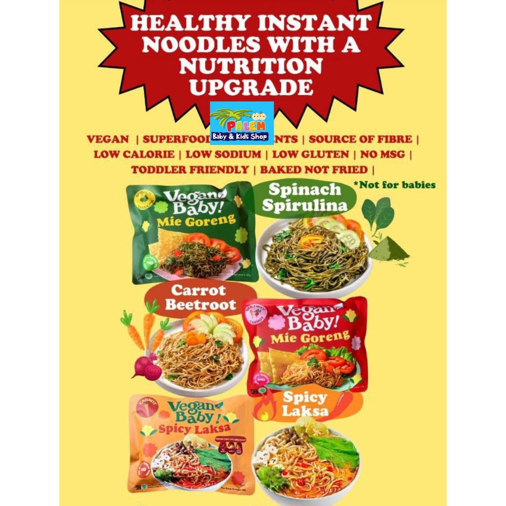 Vegan Baby mie goreng instant bayam spirulina Wortel Beet