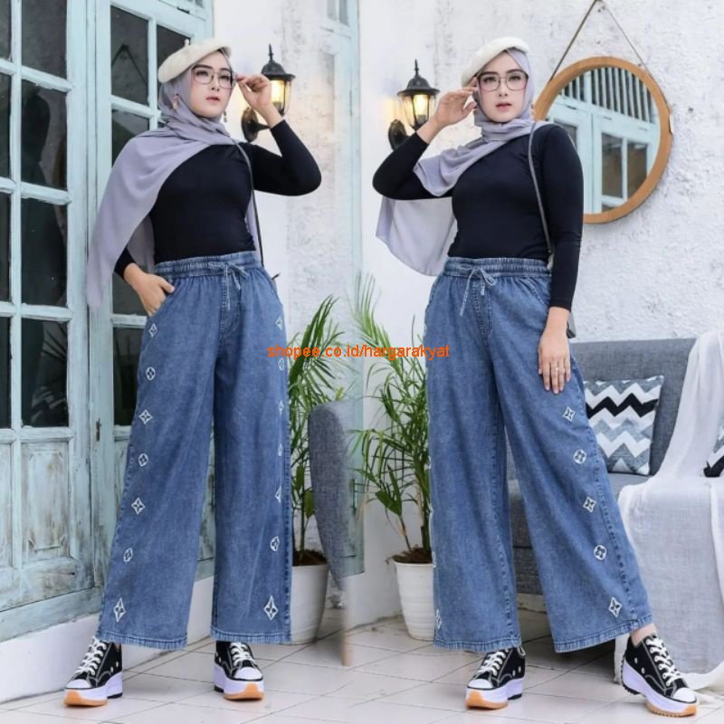 LUVA PALAZZO Celana Kulot Jeans Wanita Terbaru || Outfit OOTD Kekinian