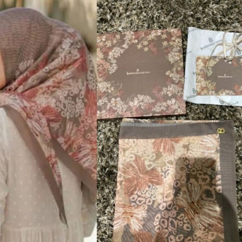 Preloved Buttonscarves Les Amities Reborn Voal Square - Mocha Preloved