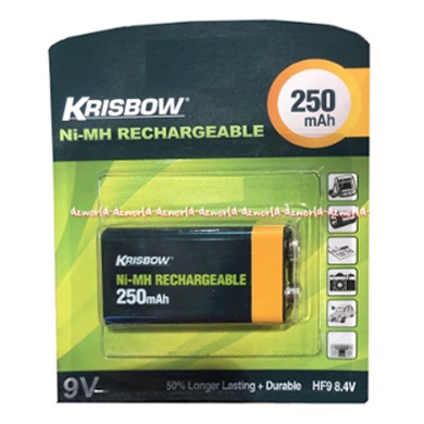 Krisbow Ni Mh Rechargeable 250MAH Baterai 9V Btarai Kotak Bisa Dicharge Ulang Bisa Di charge Di Charger Ulang Batrai Bisa Di Cas Battery Kotak Battery Type 9 Volt 250 Mah