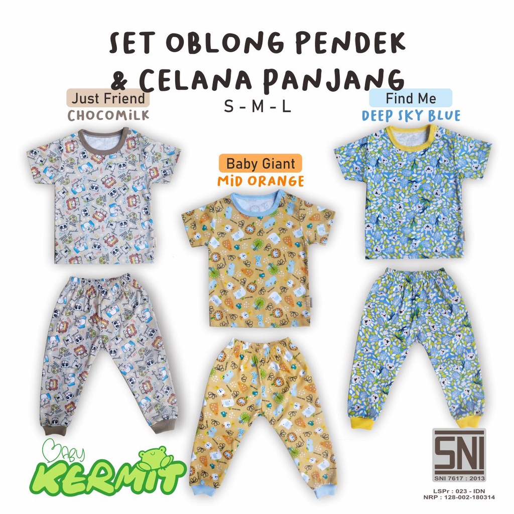 BABY KERMIT - Set Setelan Baju Kaos Oblong Dan Celana Panjang Anak Bayi Laki Laki Perempuan Motif SN
