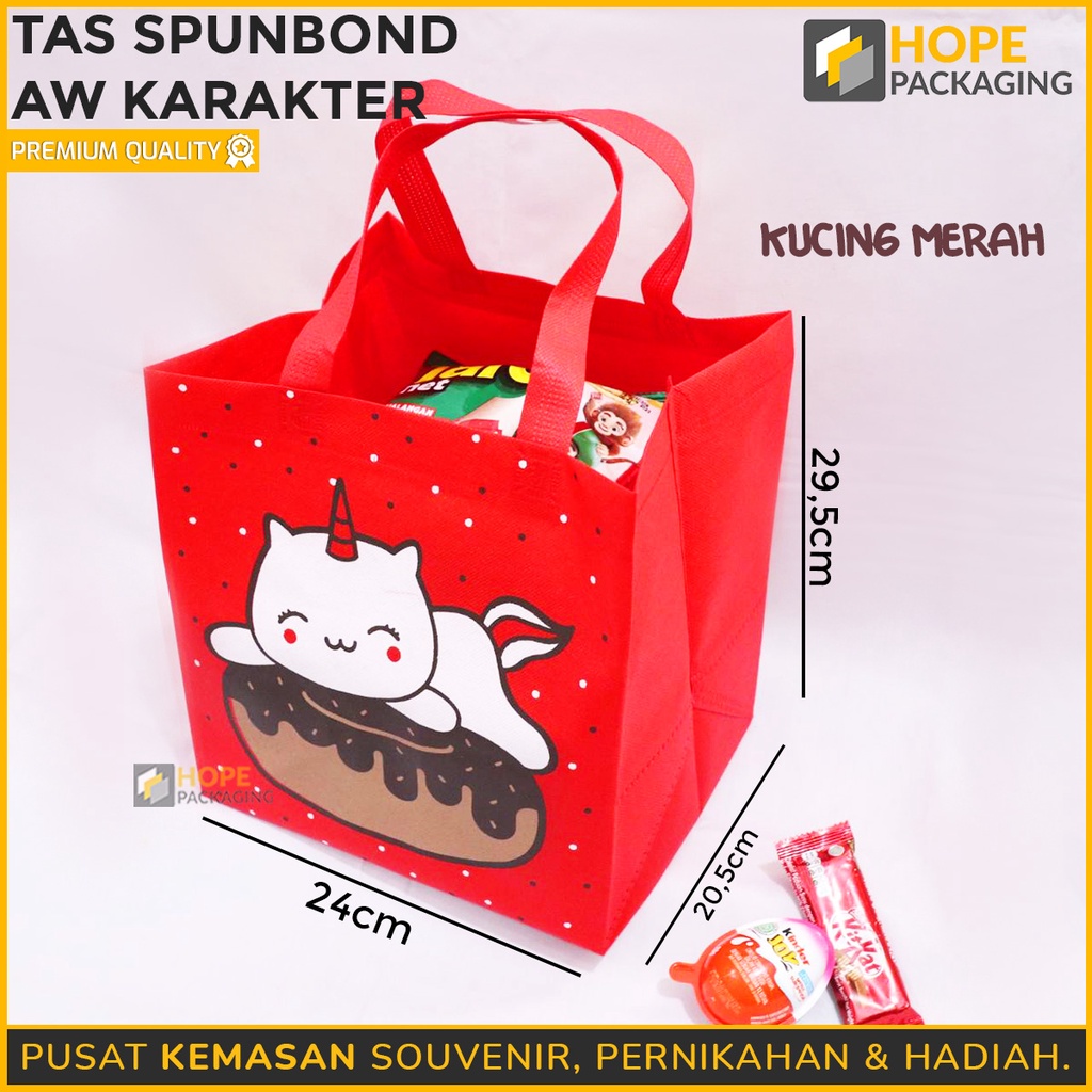 Tas Spunbond AW Karakter / Tas Ultah Ulang Tahun Tenteng Jinjing Karakter / Goodie Bag Bento