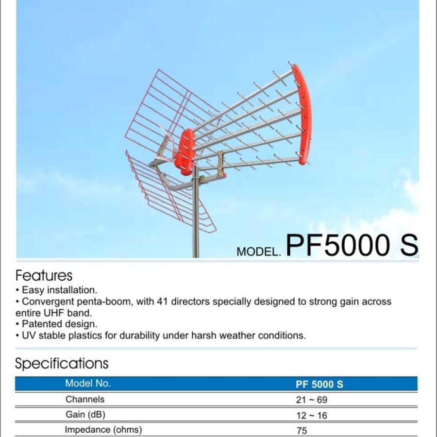 Antena TV Luar PF Goceng PF5000 Super High Gain UHF Super Jernih