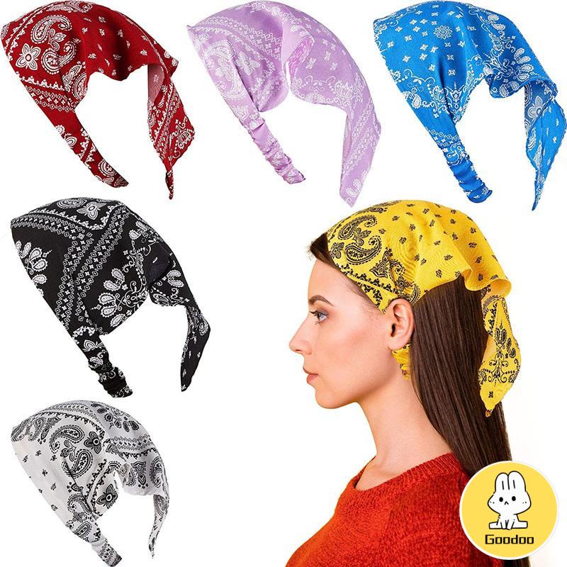 Bandana korea Rambut Scraft Multifungsi Syal Segitiga Elastic Longgar Kepala Dicetak dengan Syal Kepala Tembakau Headband -Doo