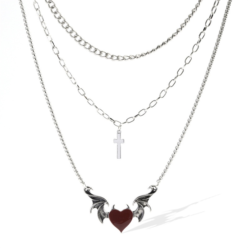 Kalung Multi layer Dengan Liontin Demon Heart Untuk Pria Dan Wanita