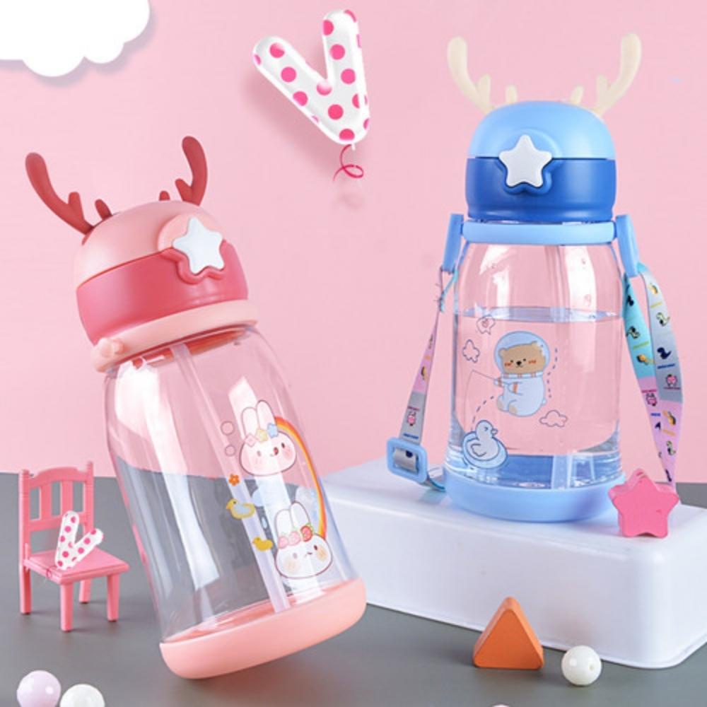 Botol Minum Anak Karakter Tanduk Rusa Tali Panjang 600 ml / Botol Minum Anak Motif Karakter / Botol Kekinian