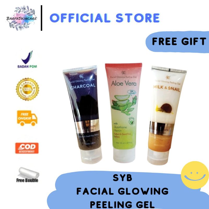 SYB ALOE VERA FACIAL GLOWING PEELING GEL CHARCOAL MILK & SNAIL SCRUB WAJAH SYB