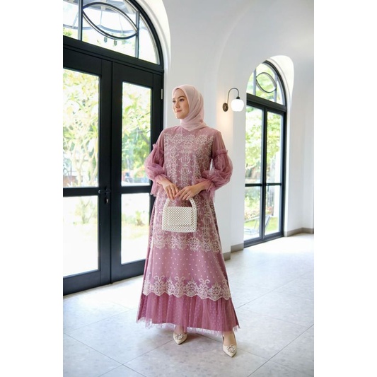 salwa dress by cut madyna gamis dress brokat kombinasi renda tile polkadot premium mewah anggun eleg
