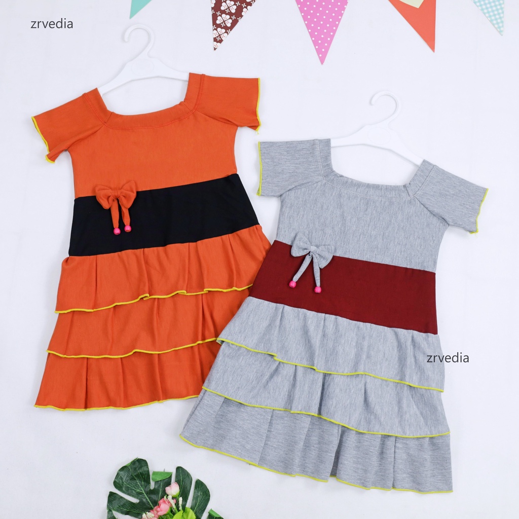 Dress Nayla uk 4-5 th / Dress Polos Lengan Balita Anak Perempuan Dres Import Baju Pesta Harian Motif Murah