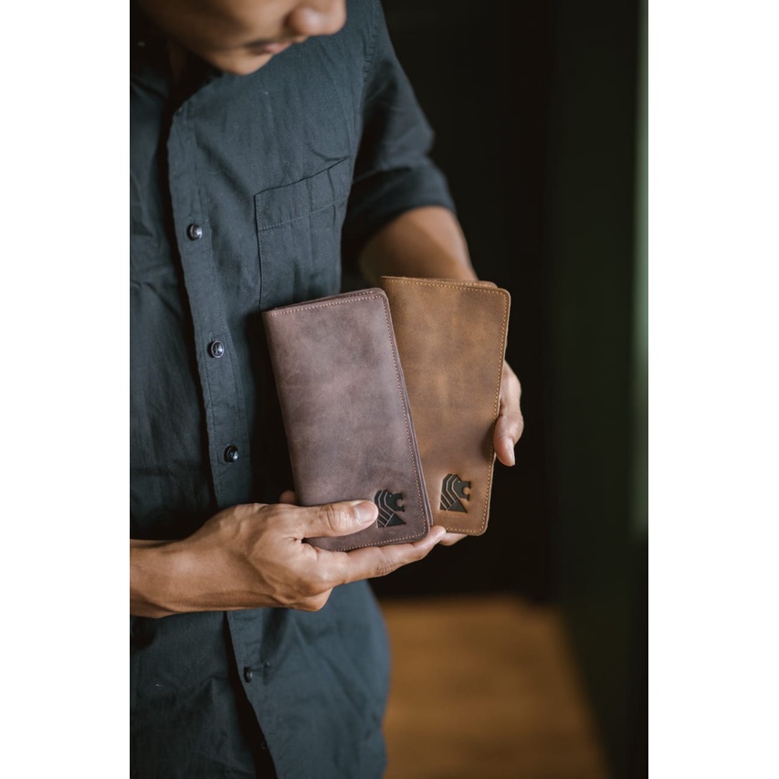 Dompet Pria Panjang Kulit Asli Gavin Leather Long Wallet Bahan Crazy Horse Kulit Sapi Asli Premium