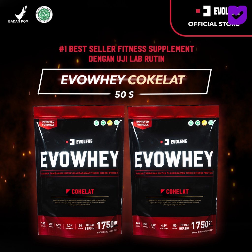 

Evolene Whey Protein Coklat 2x 1750gr/50 Sachet + Shaker / Tanktop gym - Suplemen fitness