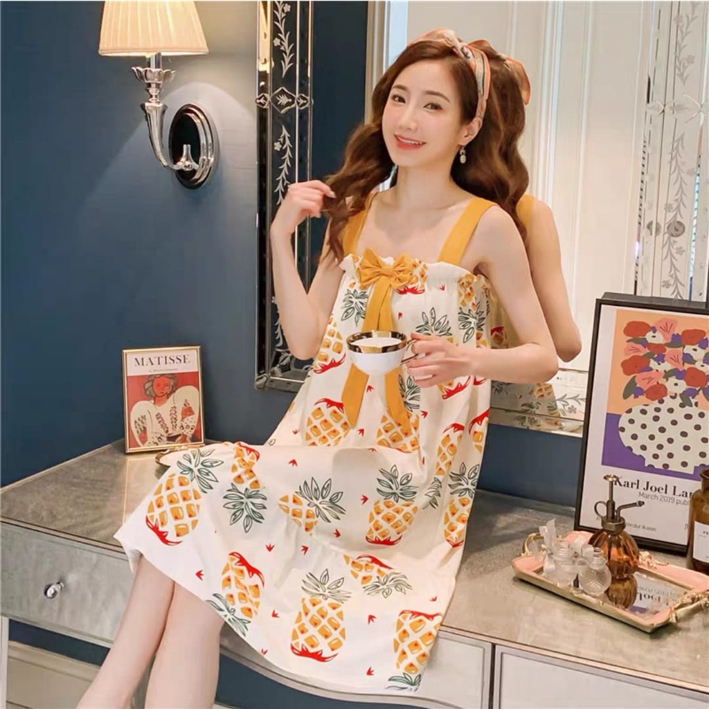 TELLY ➡️ 328 Daster Spandek Import Piyama Tanktop Pita Sexy Sleepwear Korean Style Style Baju Tidur Wanita Tanpa Lengan