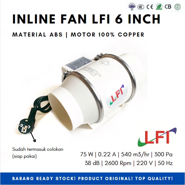 Inline Fan LFI 6 inch PP Plastik Duct Inline PP 6 inch