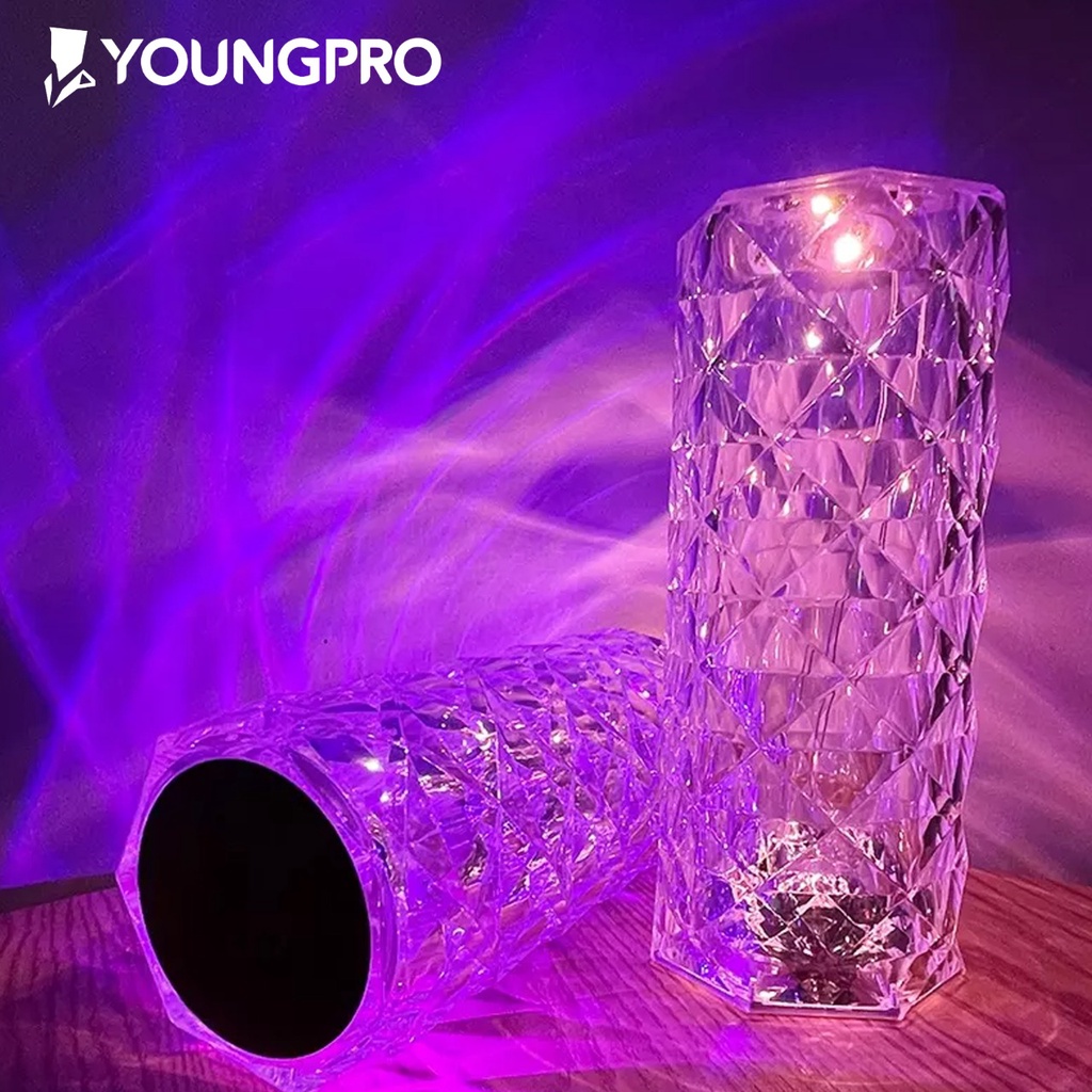 YOUNGPRO C01 Lampu Meja Sentuh Bentuk Crystal Lampu Hias Astetik Rose Diamond Lamp Table Touch Hadiah Kado Natal