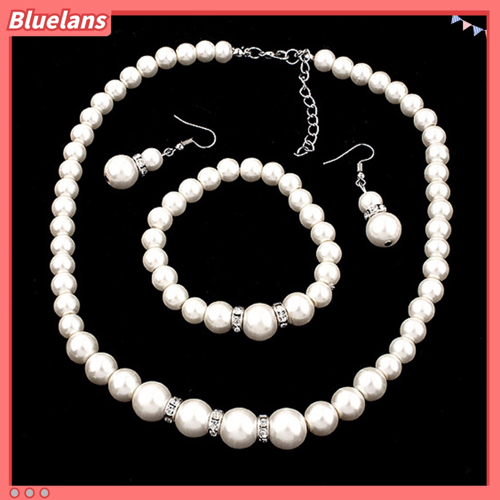 1 Set Perhiasan Kalung Anting Gelang Mutiara Tiruan Untuk Pernikahan