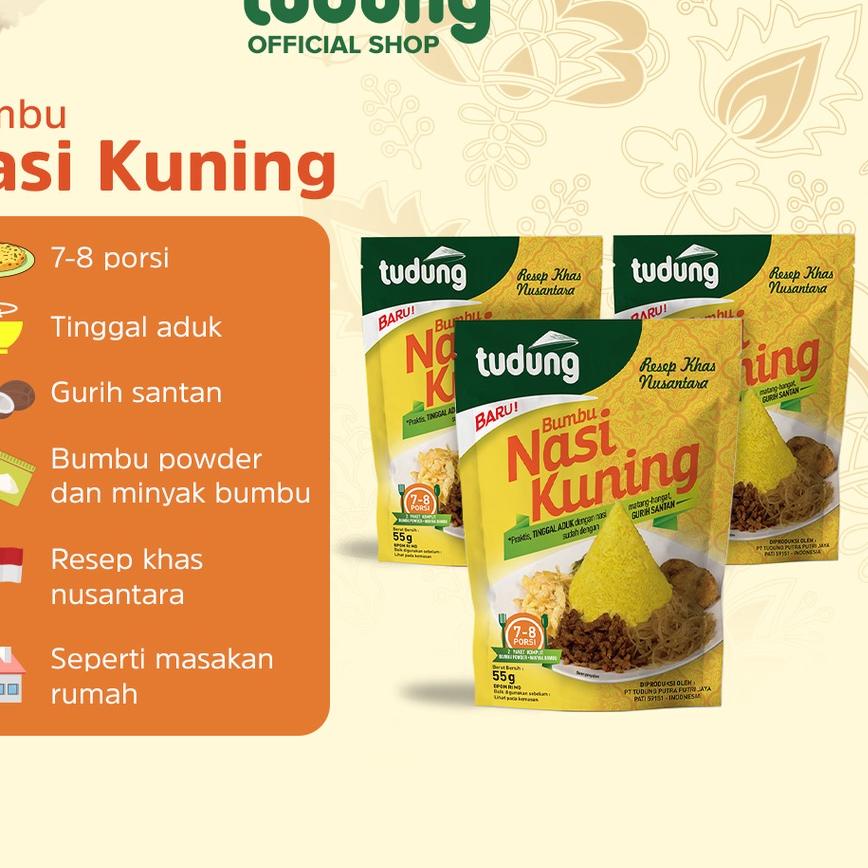 

Discount Today Tudung Bumbu Nasi Kuning Instan 55gr Bundling isi 3 gas !!
