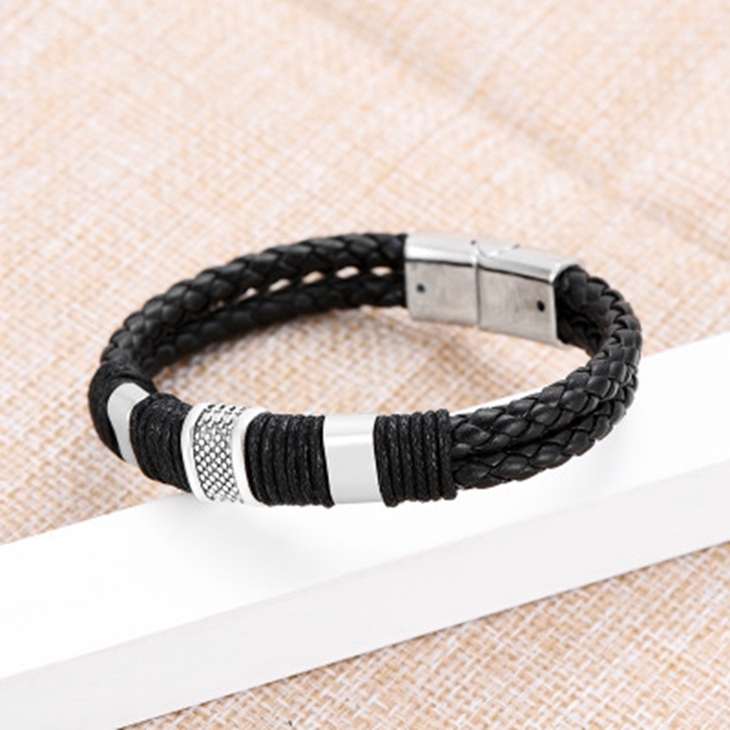 [Z H Perhiasan] Hip Hop Rock Retro Pria Fashion Gelang Kulit Stainless Steel Pesta Perhiasan Aksesoris