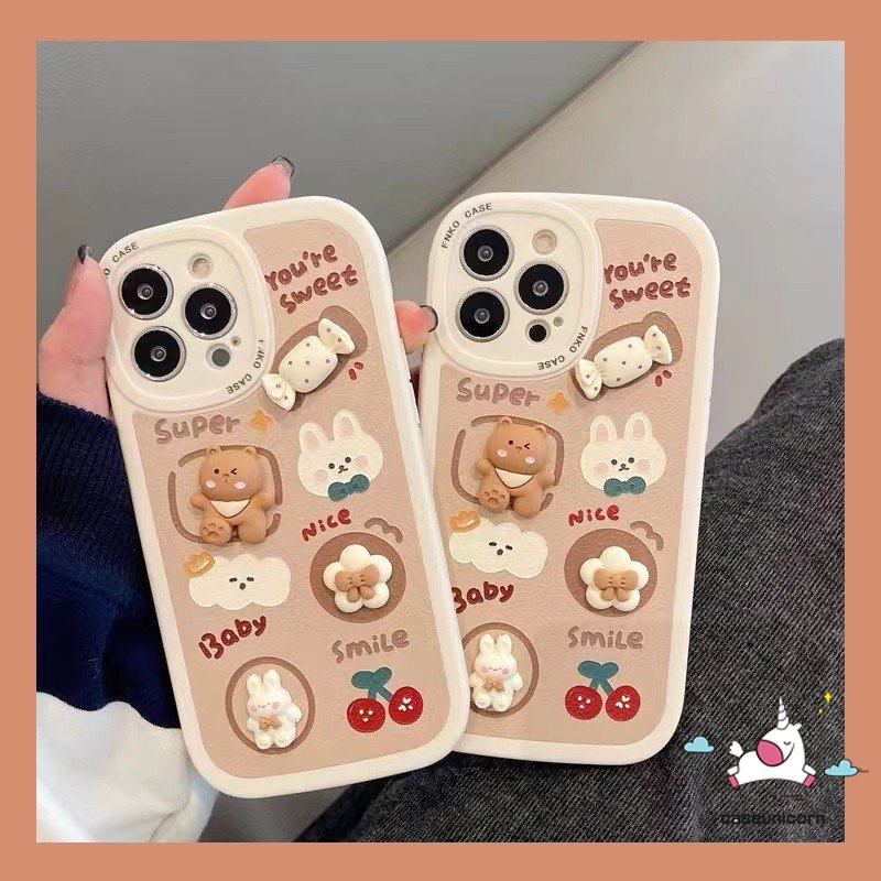 IPHONE Casing Mainan Boneka Kartun Lucu 3D Case Kompatibel Untuk Iphone11 7plus 78 Plus XR 12 13 14 Pro MAX 6 6s X XS MAX SE 2020 INS Korea Permen Beruang Kelinci Yang Indah Gadis Shockproof Soft Cover