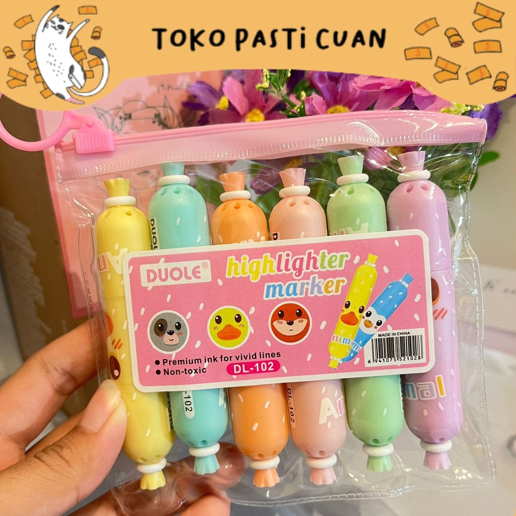 

stabilo highligter sosis hewan (1 set) keperluan sekolah anak warna warni stabilo import lucu imut elegan bisa COD termurah