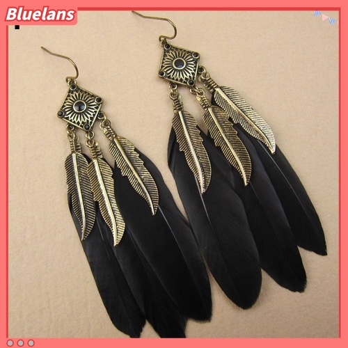 Anting Kait Gantung Wanita Desain Daun Bulu Gaya Vintage Kreatif Untuk Pesta / Hadiah