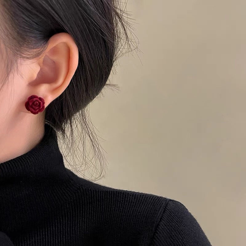 Anting Tusuk Motif Bunga Merah Bahan Resin Untuk Wanita