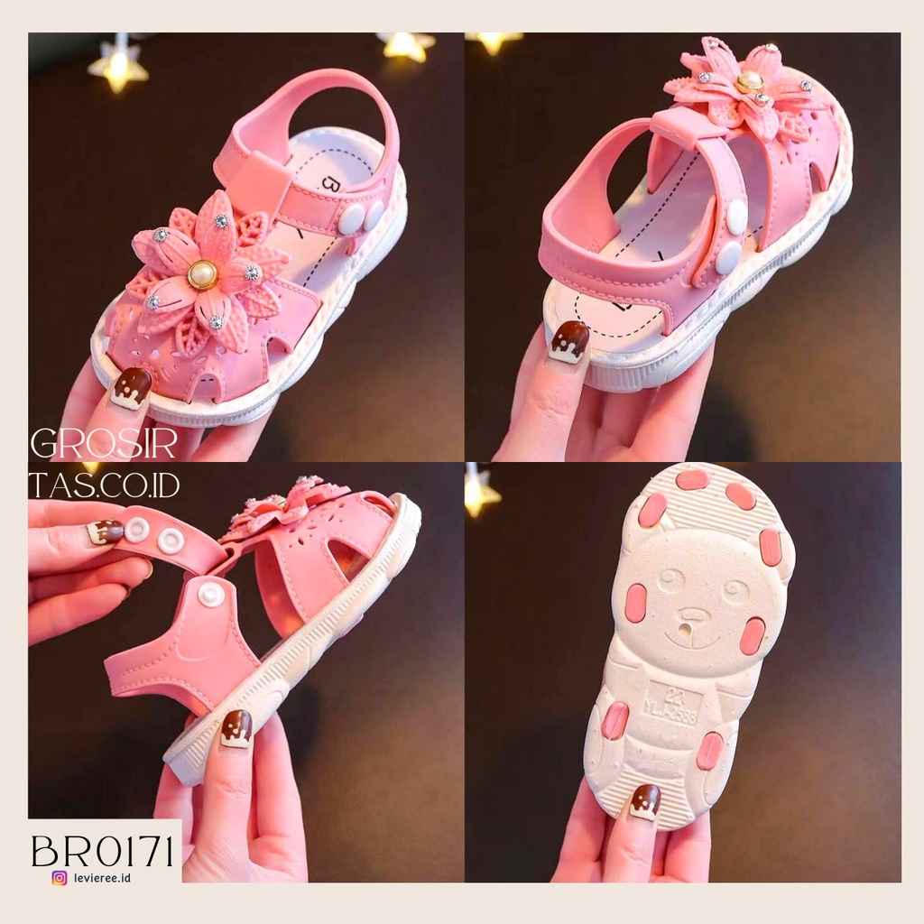 GROSIRTAS LV0171 Sandal Anak Perempuan Import Tali Belakang Motif Bunga Mutiara