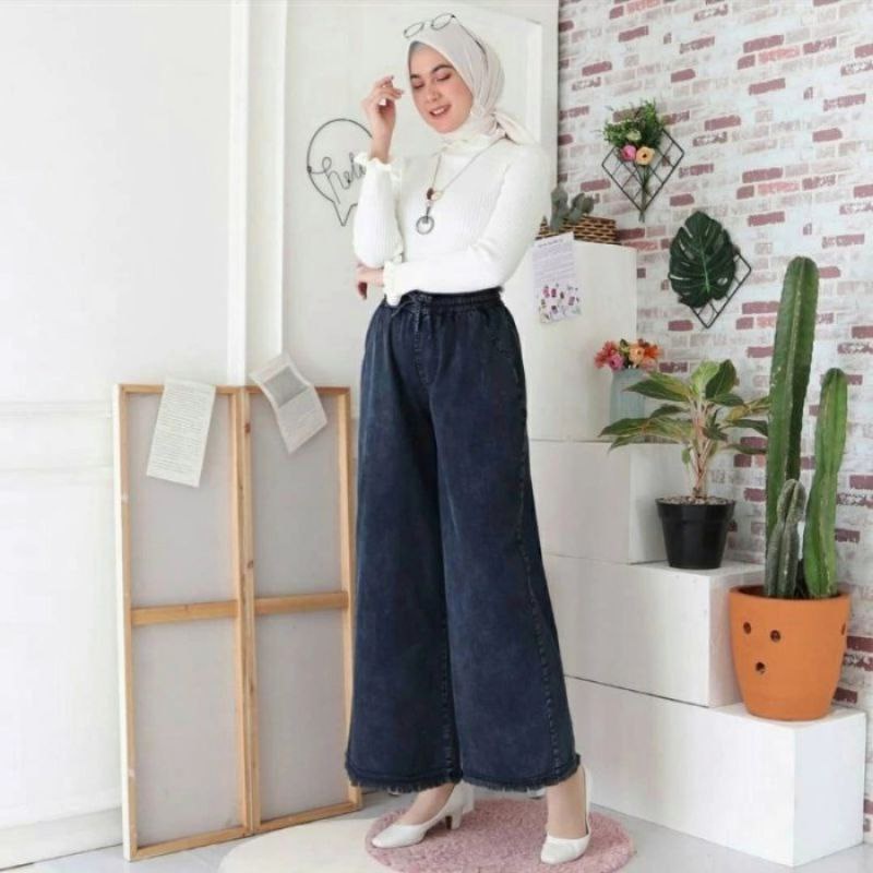 celana kulot jeans terkini//celana kulot karet wanita//celana//celana kulot// celana jeans kolor wan