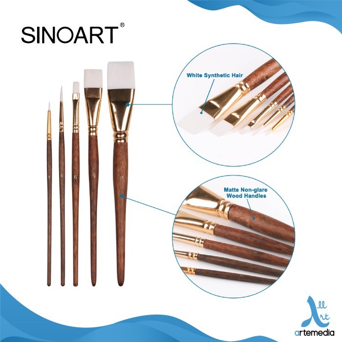 

Kuas Lukis Sinoart Set 5 Taklon Short Handle Brush