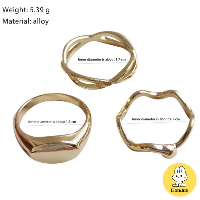 3pcs / Set Cincin Jari Telunjuk Desain Geometri Asimetris Untuk Wanita -Doo
