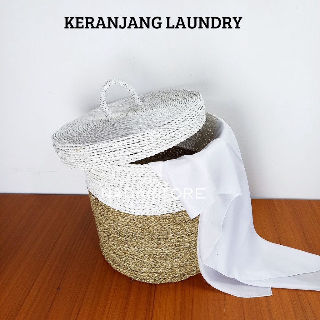 LAUNDRY BAG SEAGRASS WITH CAP / KERANJANG LAUNDRY SEAGRASS DENGAN TUTUP