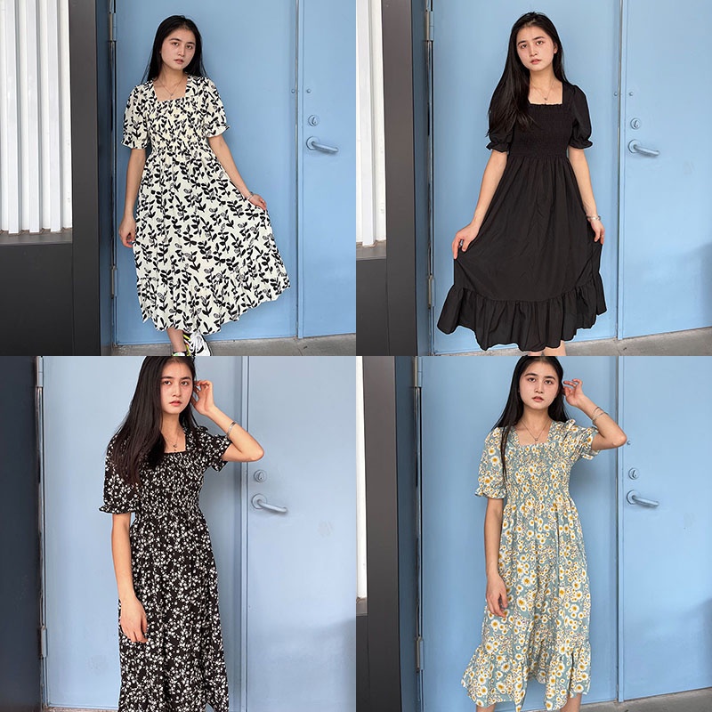 Gaun Musim Semi Floral Kasual Baru Dress Pantai Gaya Korea