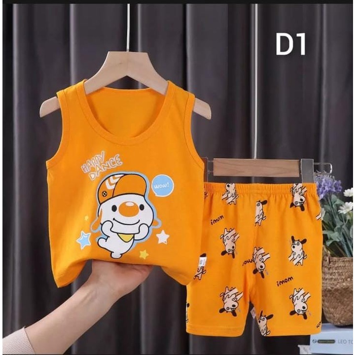 SETELAN BAJU SINGLET HAPPY DANCE UNTUK ANAK 2-10 TAHUN BISA COD