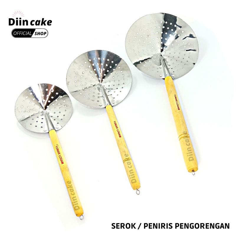 Serok / Saringan / Peniris Minyak Pengorengan Stainless Gagang Kayu