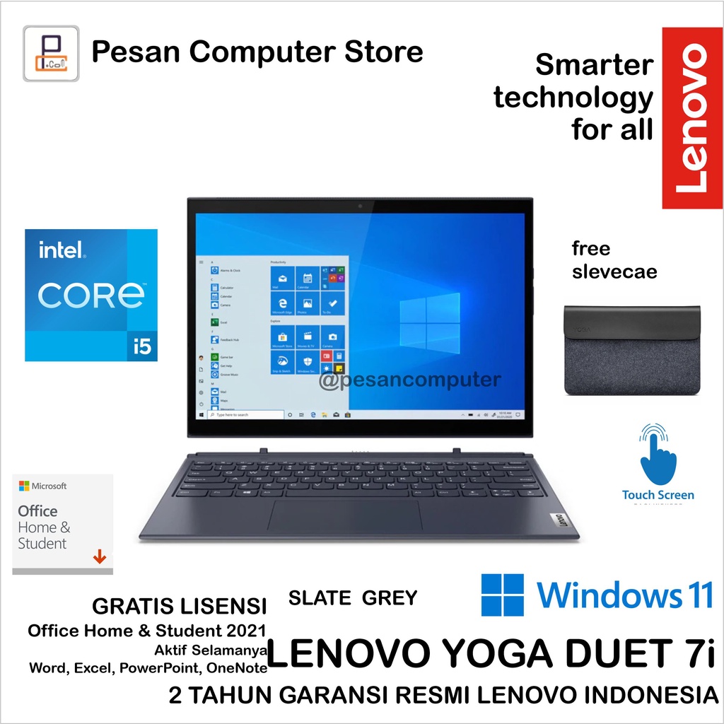 Lenovo Yoga Duet 7i 7MID Intel i5 1135G7 8GB 512 SSD 13" WQHD IPS Touch Win11 & OHS 2021 3 Tahun Gar
