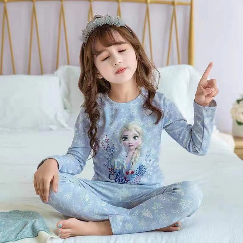 LNR Shop PA-012 - PA-017 Piyama Anak Perempuan Import Setelan Baju Tidur Lengan Panjang Motif Beragam Frozen Elsa Stella Lou Unicorn Kelinci Bahan Katun Lembut Nyaman Dipakai Piyama Set Piyama Anak Perempuan Pajamas