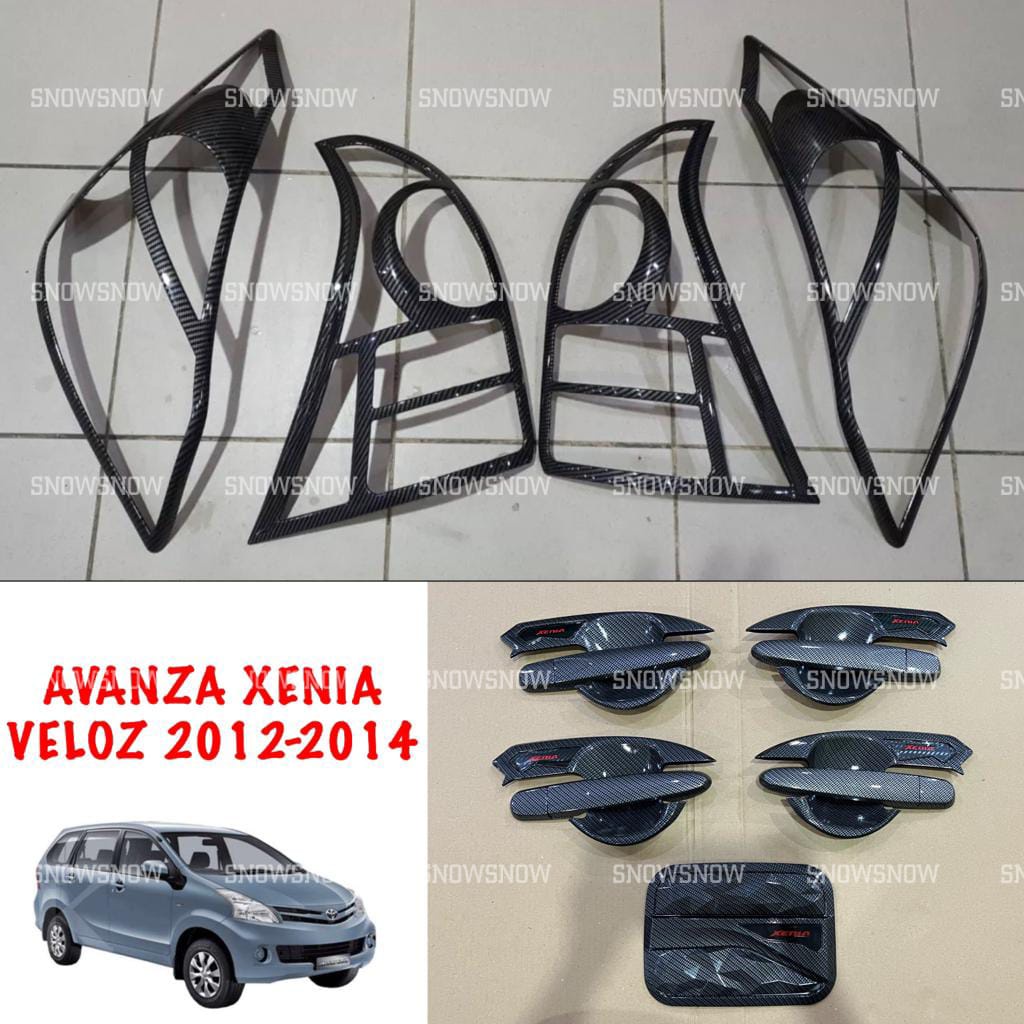 Paket Garnish Depan Belakang Outer Handle Tank Cover Avanza Xenia Veloz 2012 2014 Carbon