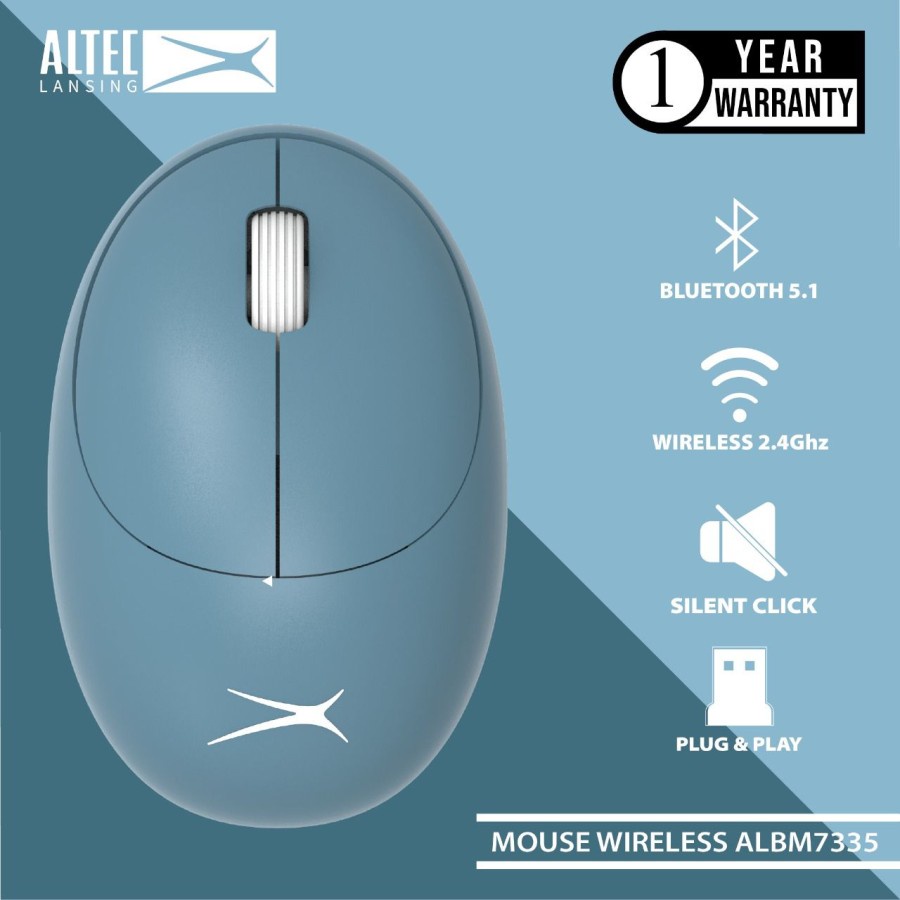 Mouse altec lansing bluetooth wireless 2.4ghz mode optical 1600dpi 4d for office gaming laptop pc cpu albm7335 albm-7335