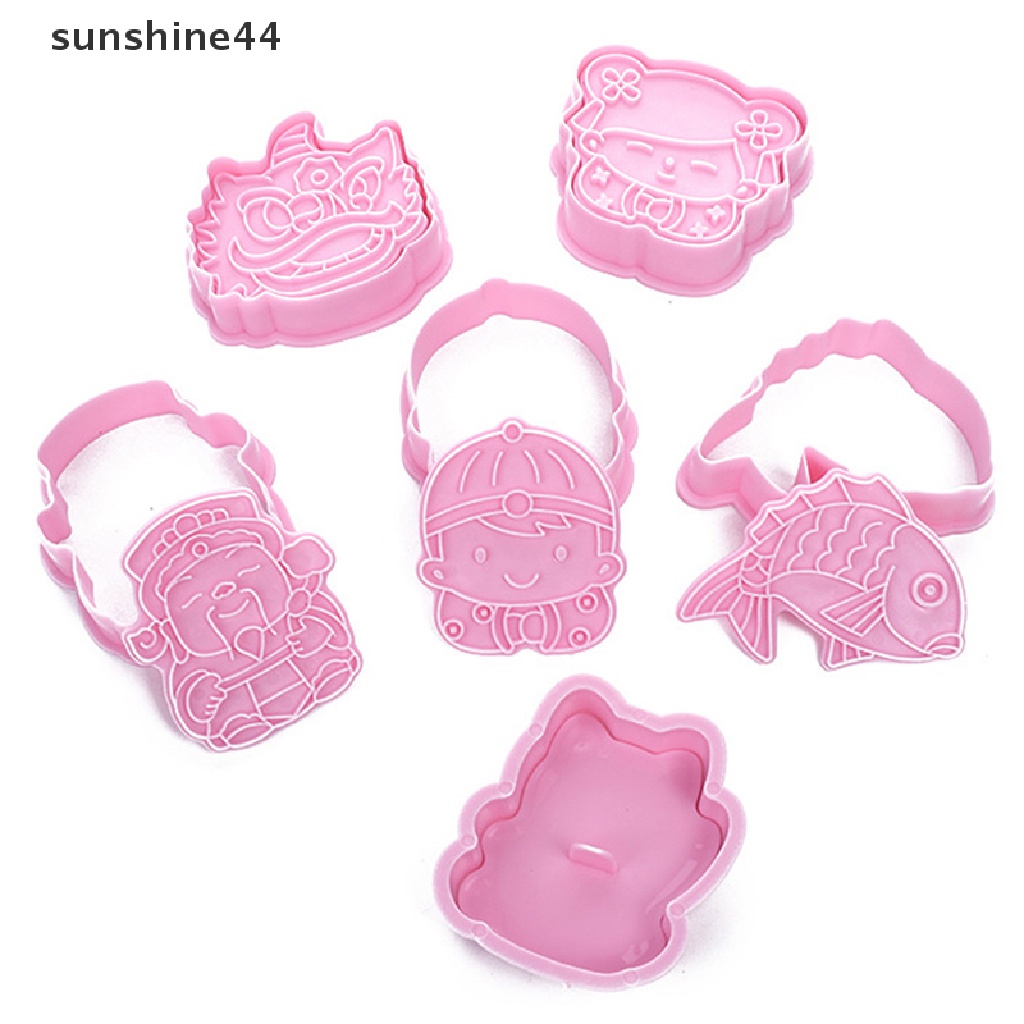 Sunshine 6 Set Zhaocai Cetakan Kue Bentuk Kucing Bahan Plastik