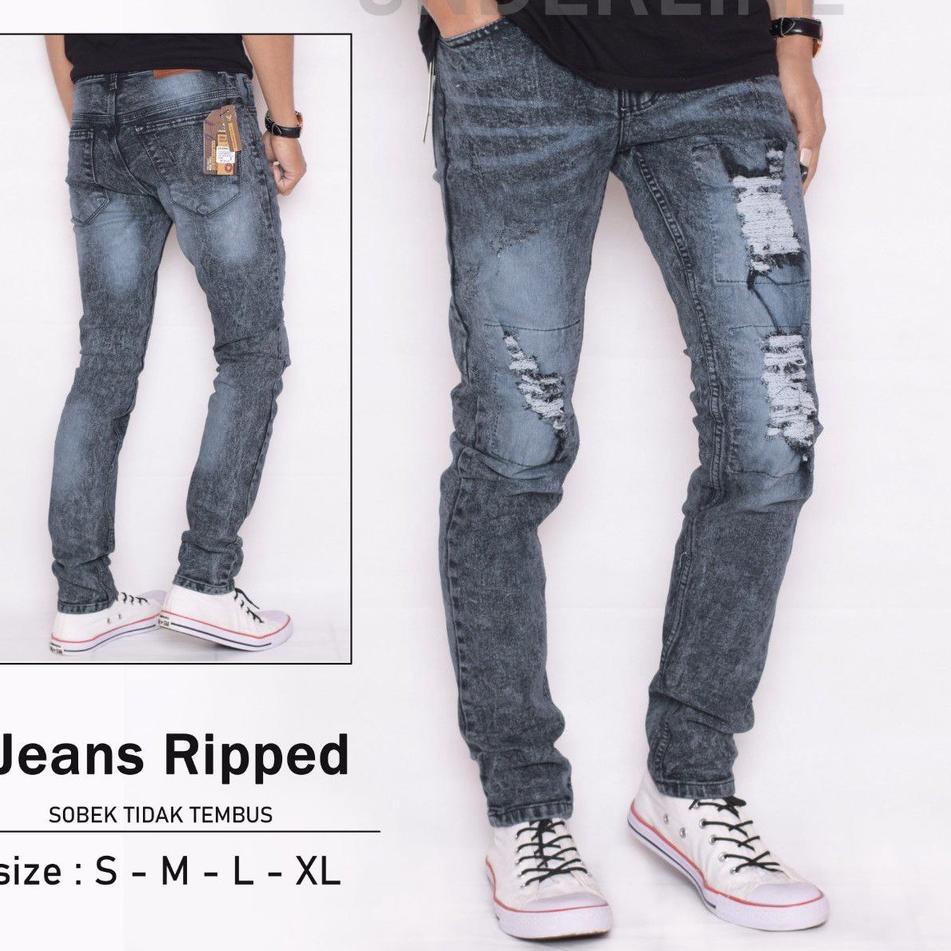 [34] Celana Levis JEANS - S,M,L,XL,XXL - Biothing Hitam - Distro Ripped Hitam Panjang Jeans Robek Pe