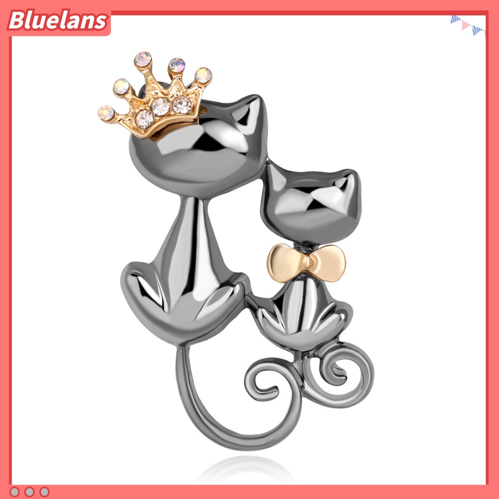 Bluelans Fashion Jewelry Shiny Rhinestone Cute Double Cats Kitten Crown Brooch Pin Gift